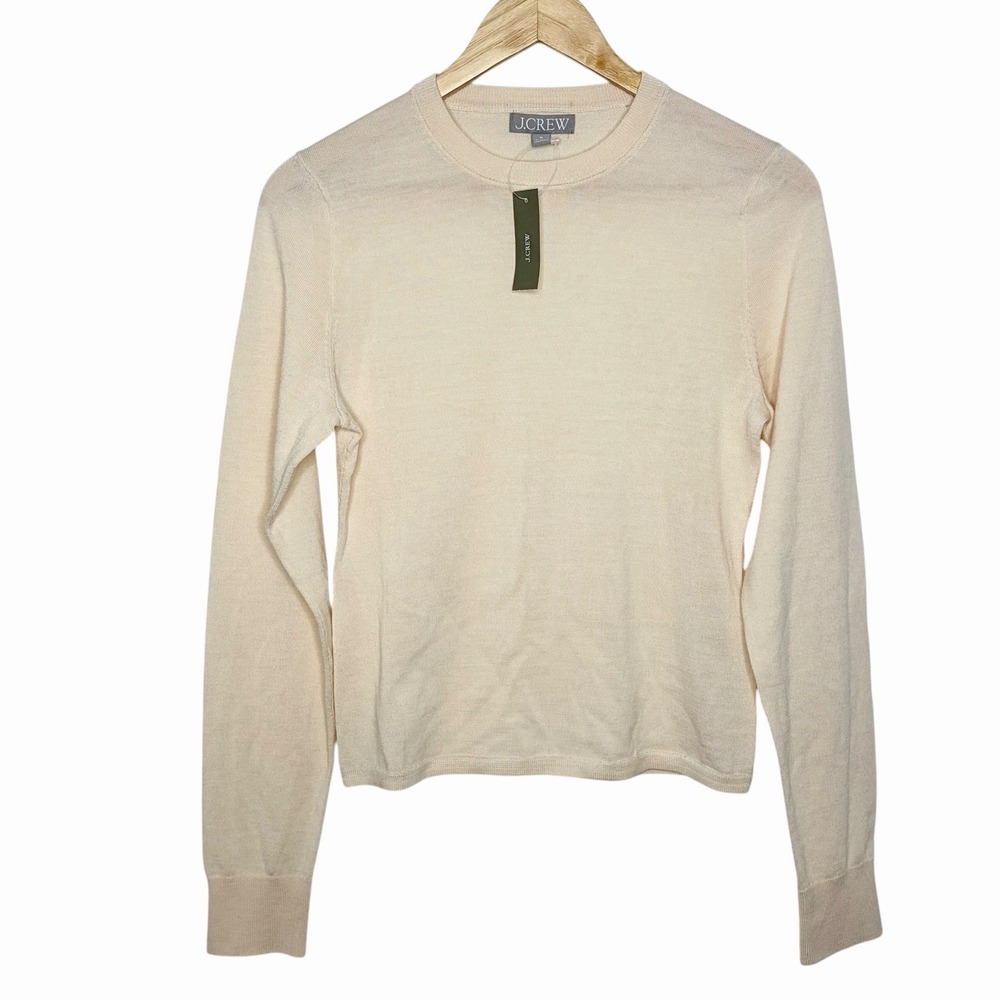 J Crew Merino Wool Crewneck Sweater Butter Yellow Womens Size M Cream Preppy